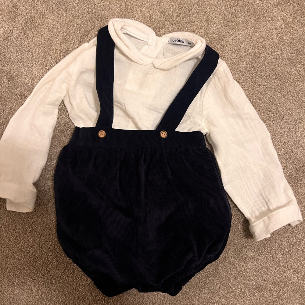Chic White Shirt with Navy Overalls